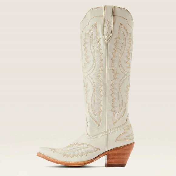Women's White Vintage Chunky Tall Knee High Heel Western Embroidery Boots - Picture 4 of 7